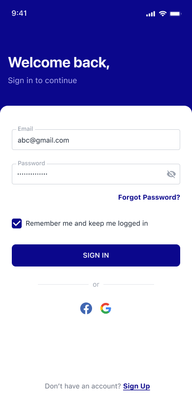Welcome and account options